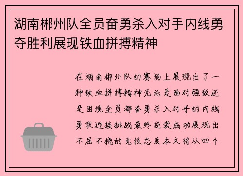 湖南郴州队全员奋勇杀入对手内线勇夺胜利展现铁血拼搏精神
