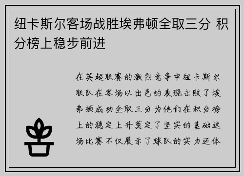 纽卡斯尔客场战胜埃弗顿全取三分 积分榜上稳步前进